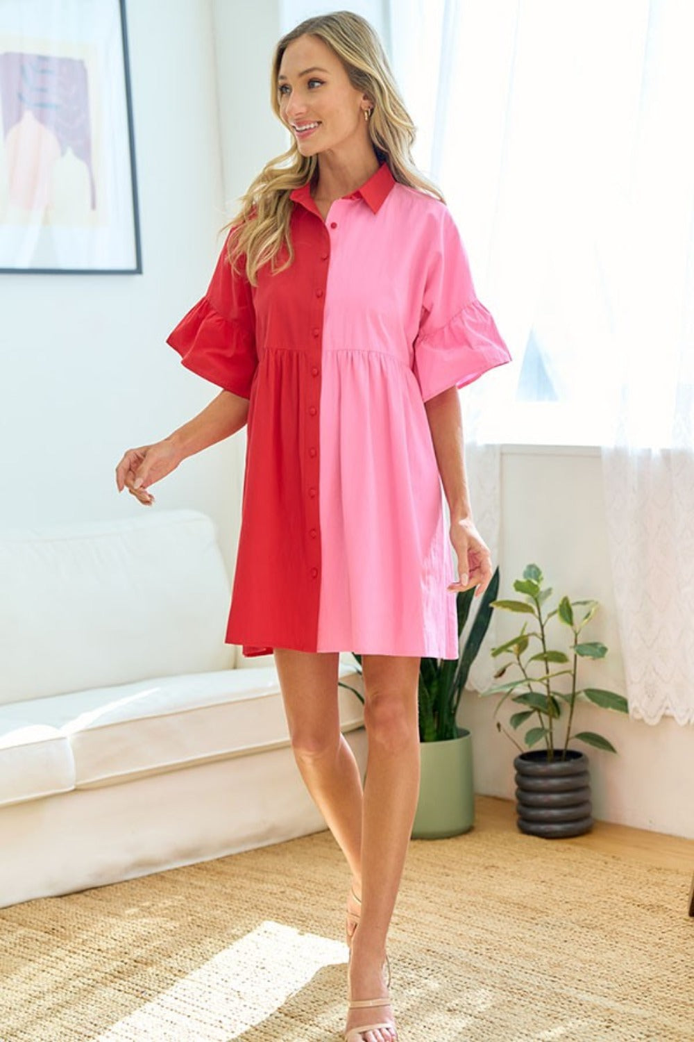 Plus Size Color Blocked Button Down Babydoll Boho Dress - Spirit and Rebel [Spirit and Rebel]   