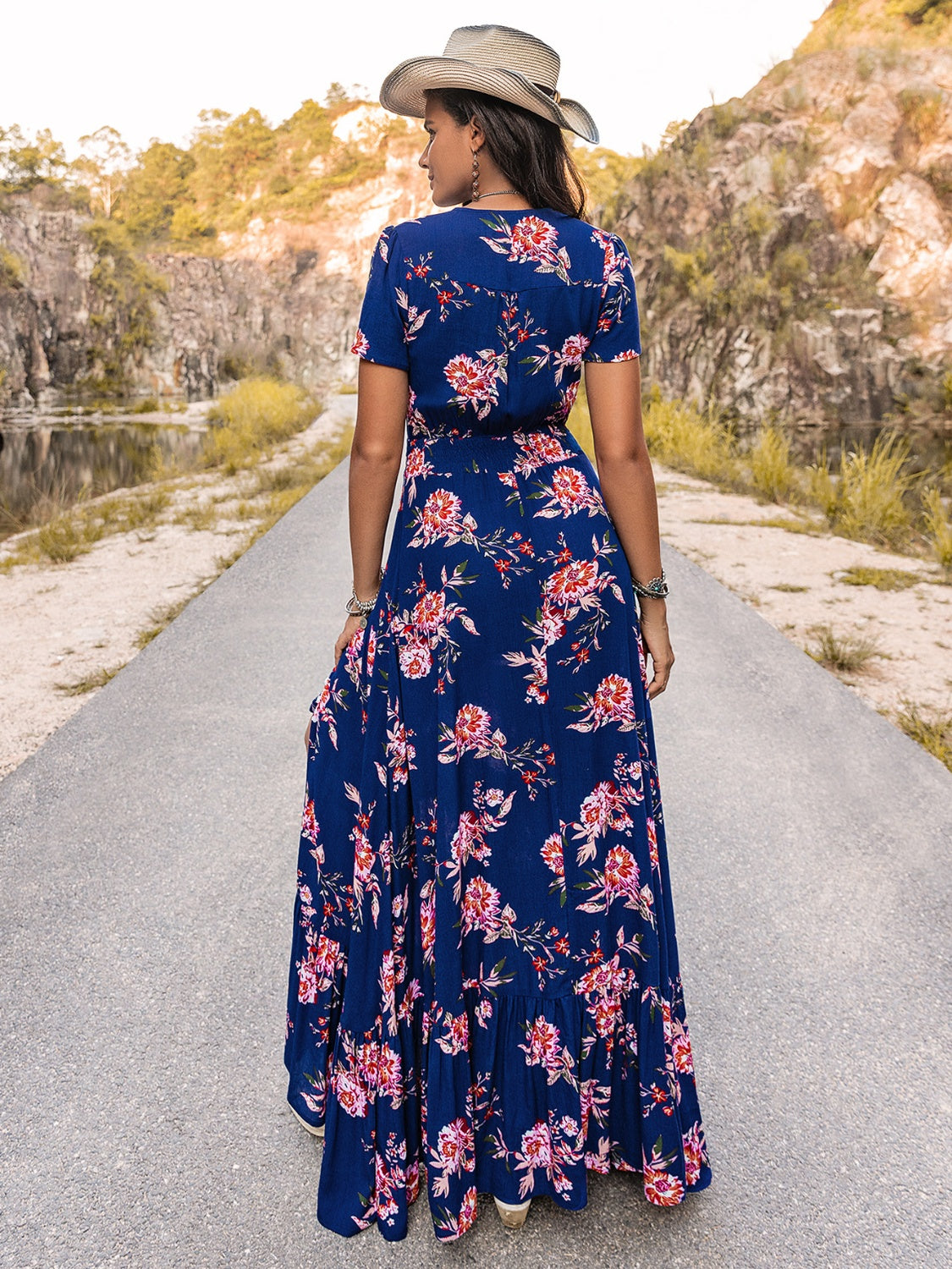 V-Neck Short Sleeve Maxi Dress [Spirit and Rebel]   