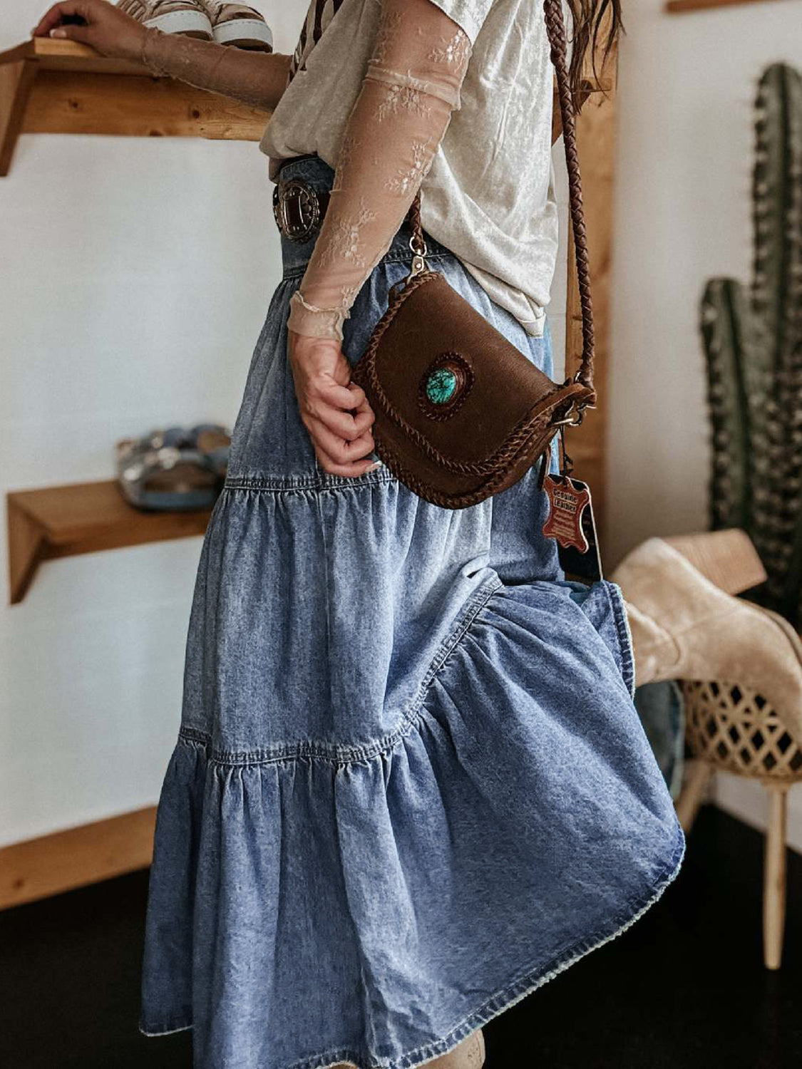 Tiered Button-Fly Denim Skirt [Spirit and Rebel]