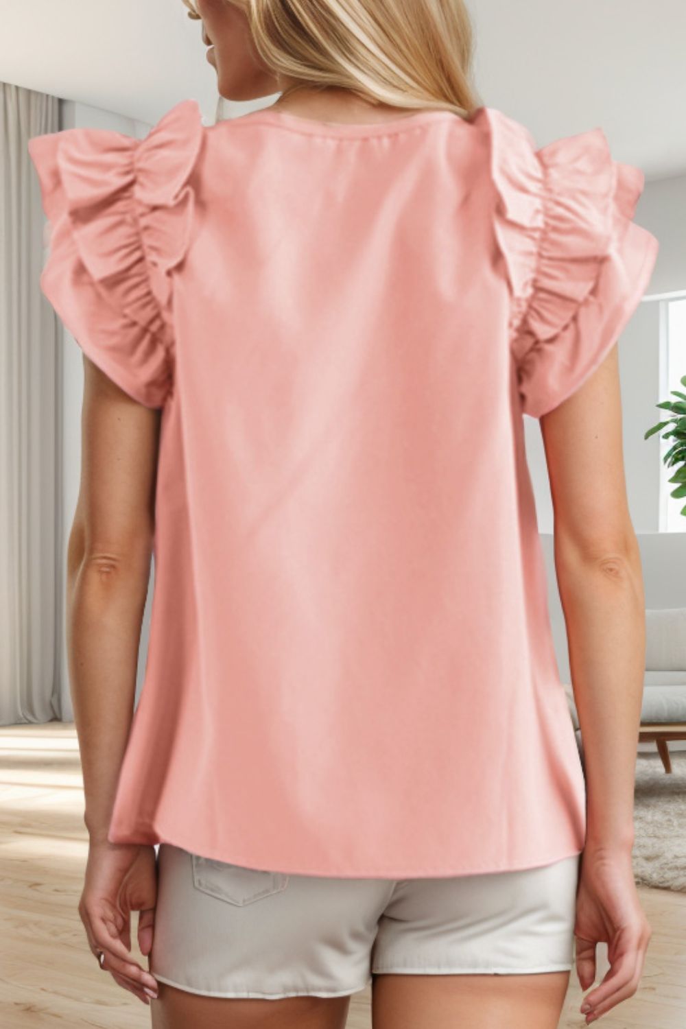 Boho Chic  Ruffled Round Neck Cap Sleeve Blouse [Spirit and Rebel]   