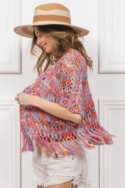 Spirit and Rebel Open Front Fringed Crop Knit Boho Cardigan [Spirit and Rebel]   