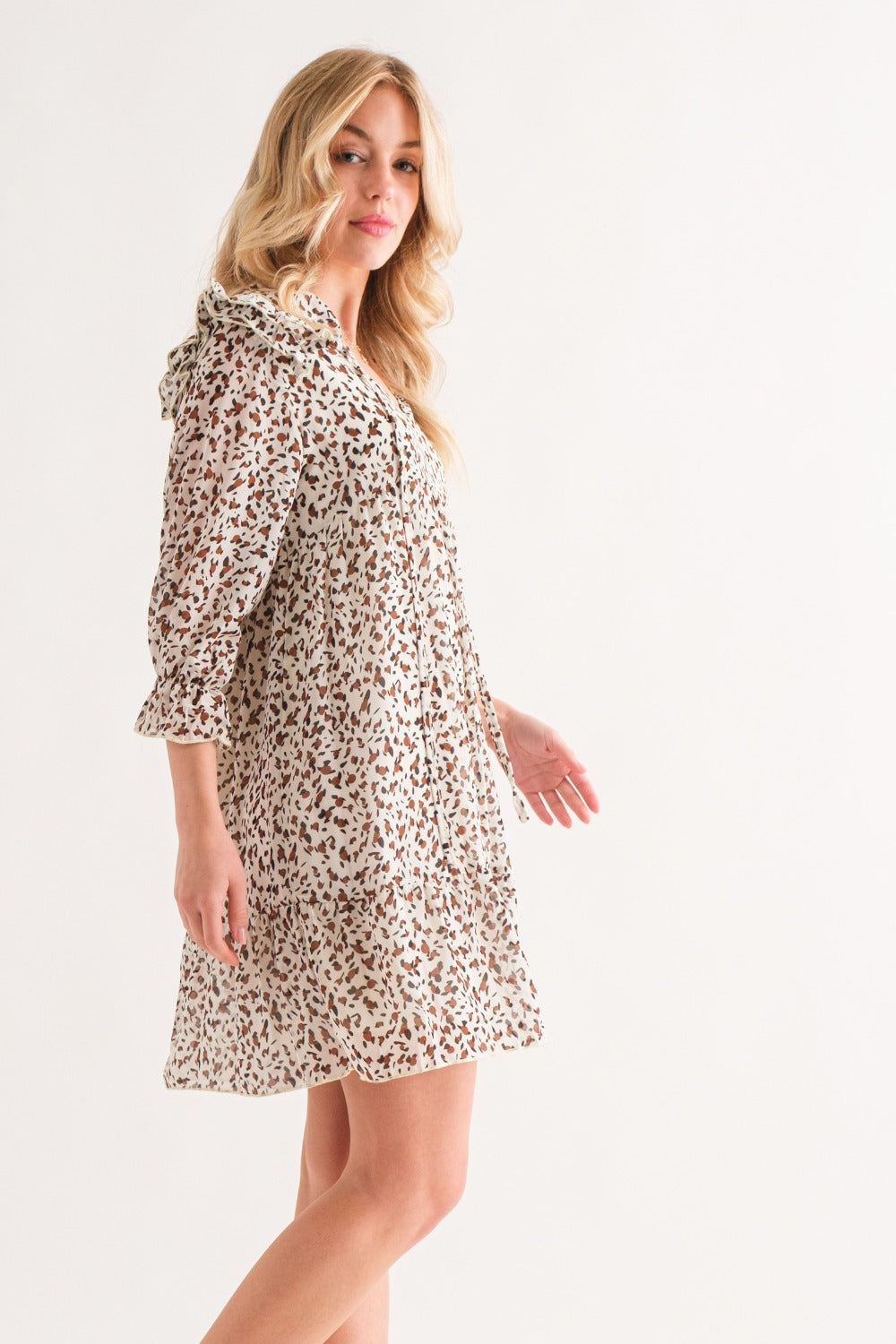 Spirit and Rebel Leopard Ruffle Hem Woven Mini Dress [Spirit and Rebel]   