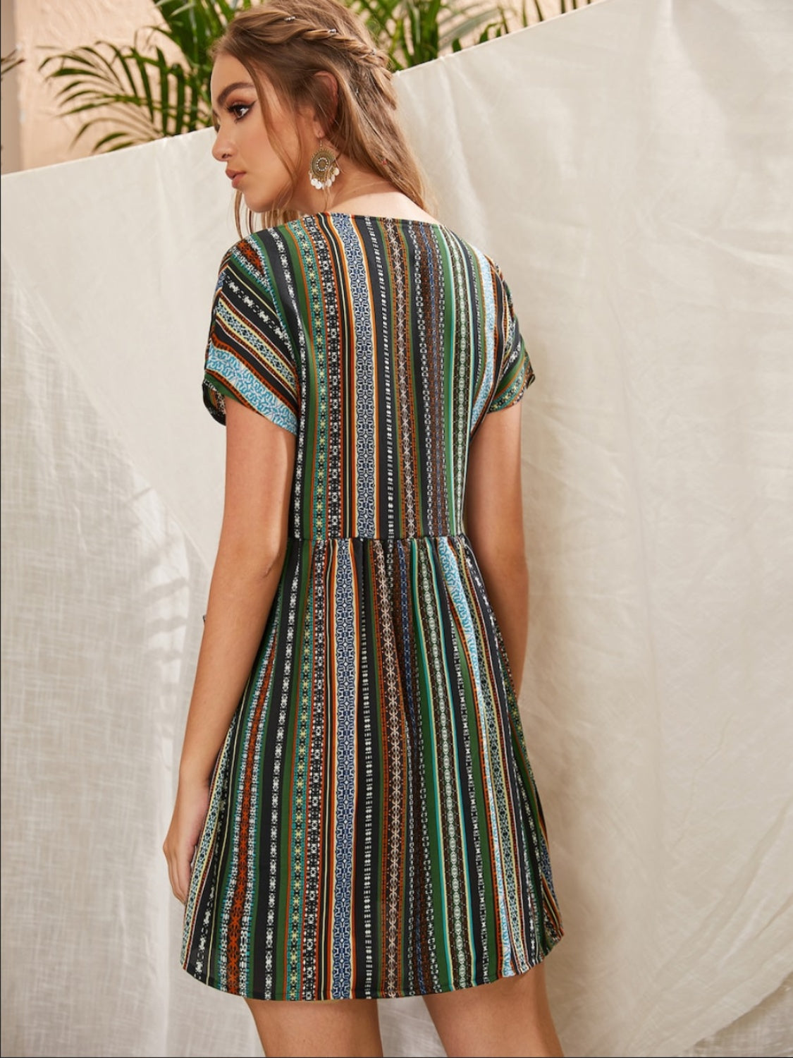 Pocketed Striped Short Sleeve Boho Dress [Spirit and Rebel]   