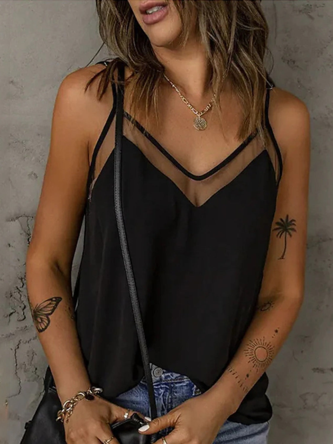 Plus Size V-Neck Spaghetti Strap Boho Cami - Spirit and Rebel [Spirit and Rebel] Black S 