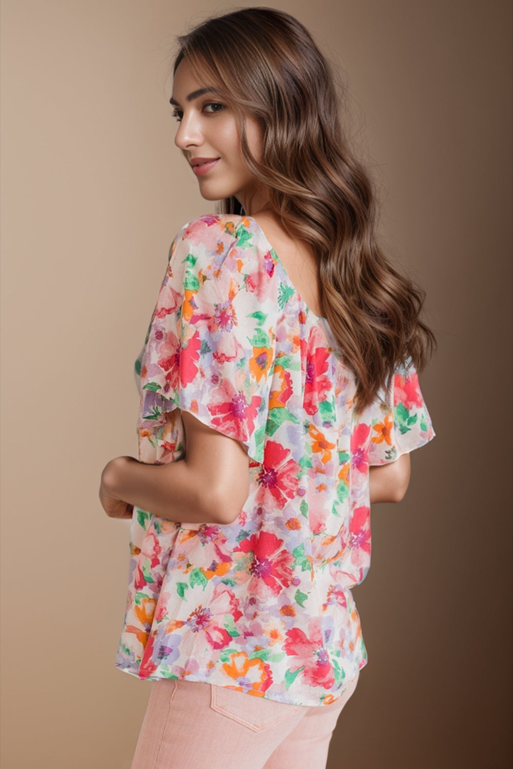 Printed Scoop Neck Flutter Sleeve Boho Blouse [Spirit and Rebel]   