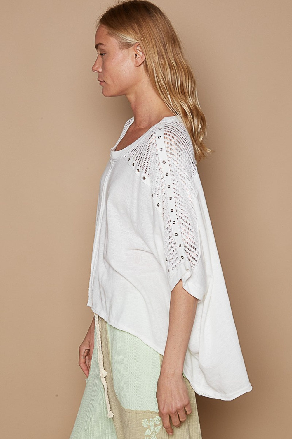 Eyelet Detail Studded High-Low Boho Top - Spirit and Rebel [Spirit and Rebel]   