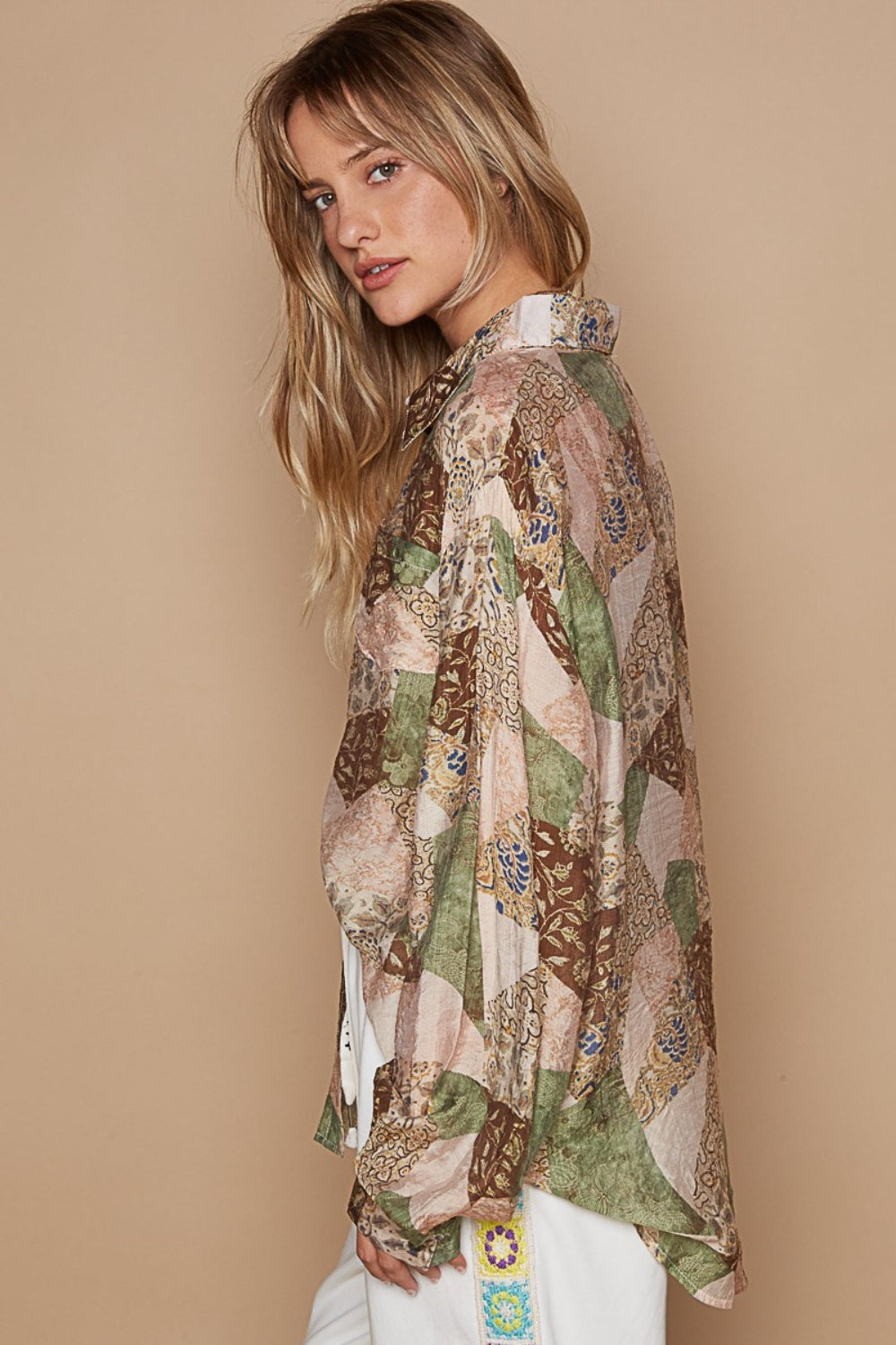 Button-Down Long Sleeve Printed Boho Shirt - Spirit and Rebel [Spirit and Rebel]   