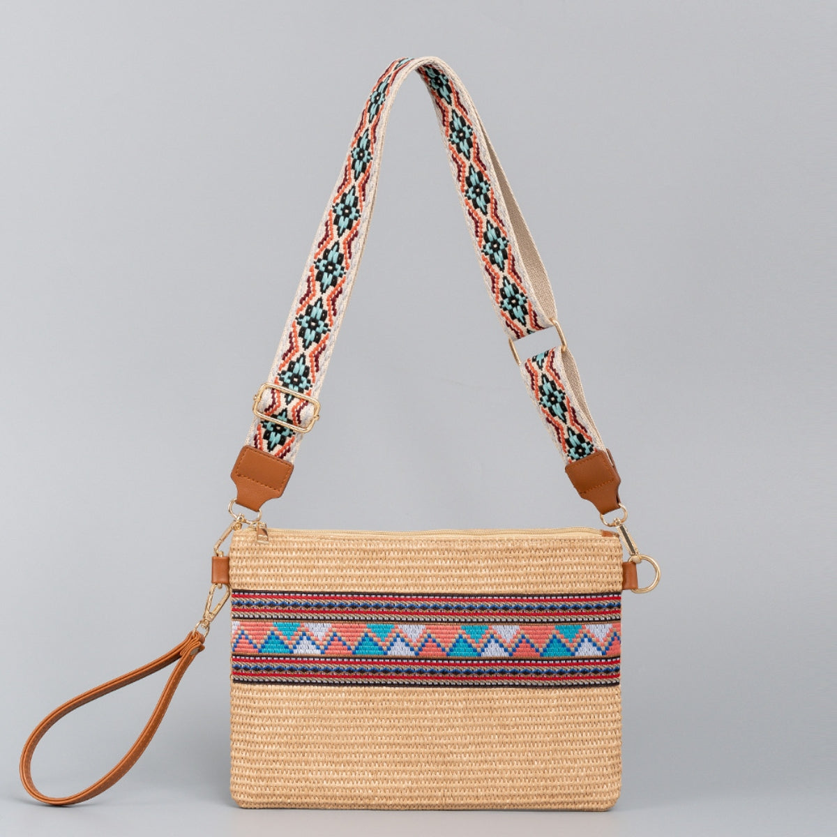 Geometric Straw Weave Crossbody Boho Bag - Spirit and Rebel [Spirit and Rebel]   