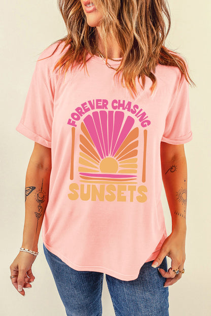 FOREVER CHASING SUNSETS Round Neck T-Boho Shirt - Spirit and Rebel [Spirit and Rebel]   