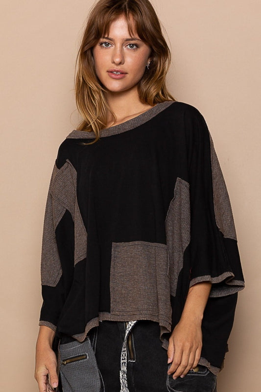 Frayed Edge Patchwork Oversized T-Boho Shirt - Spirit and Rebel [Spirit and Rebel] Black S 