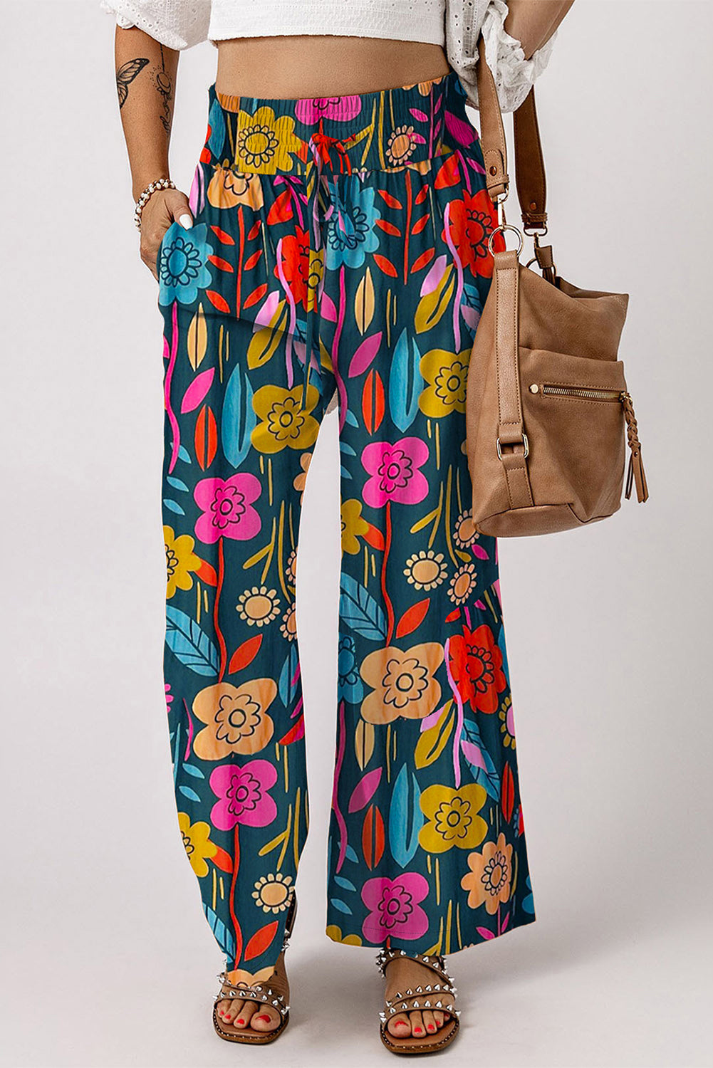 Printed High Waist Wide Leg Pants [Spirit and Rebel] Multicolor S 