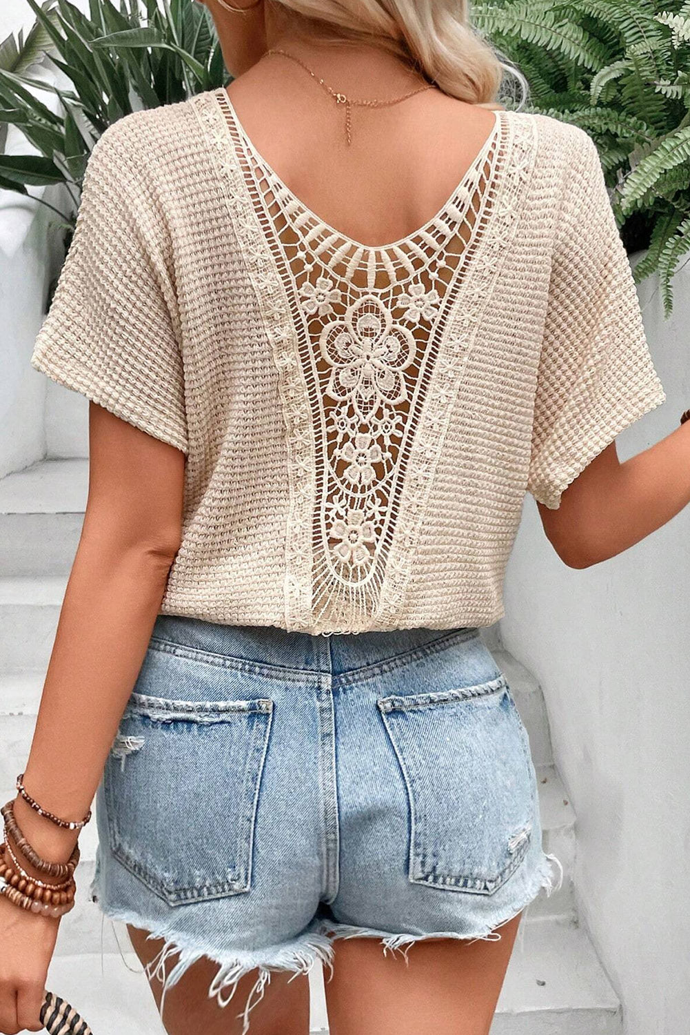 Boho Chic  Round Neck Short Sleeve T-Shirt [Spirit and Rebel] Beige S 