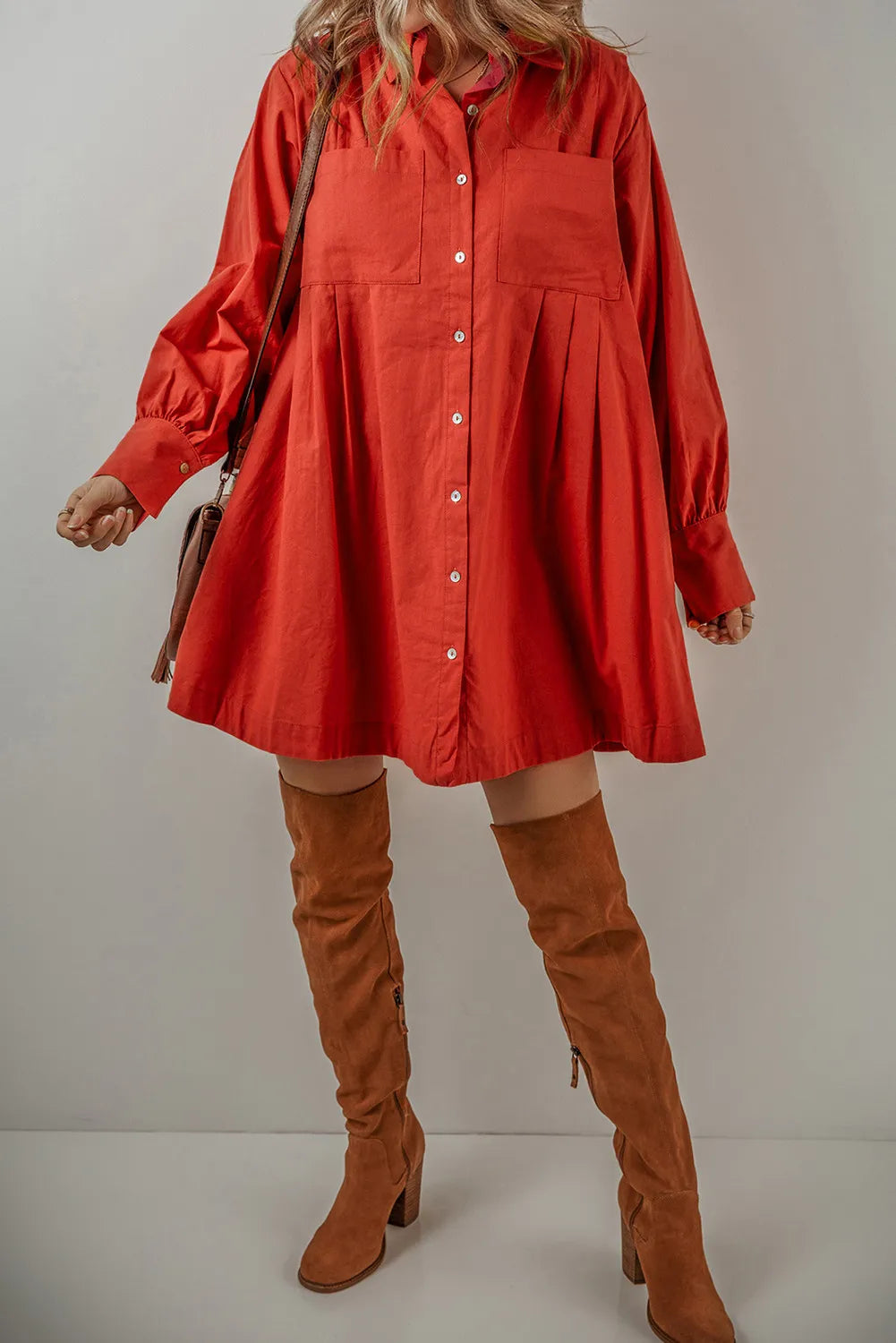 Pocketed Button Down Long Sleeve Boho Chic Shirt Dress - Spirit and Rebel [Spirit and Rebel]   