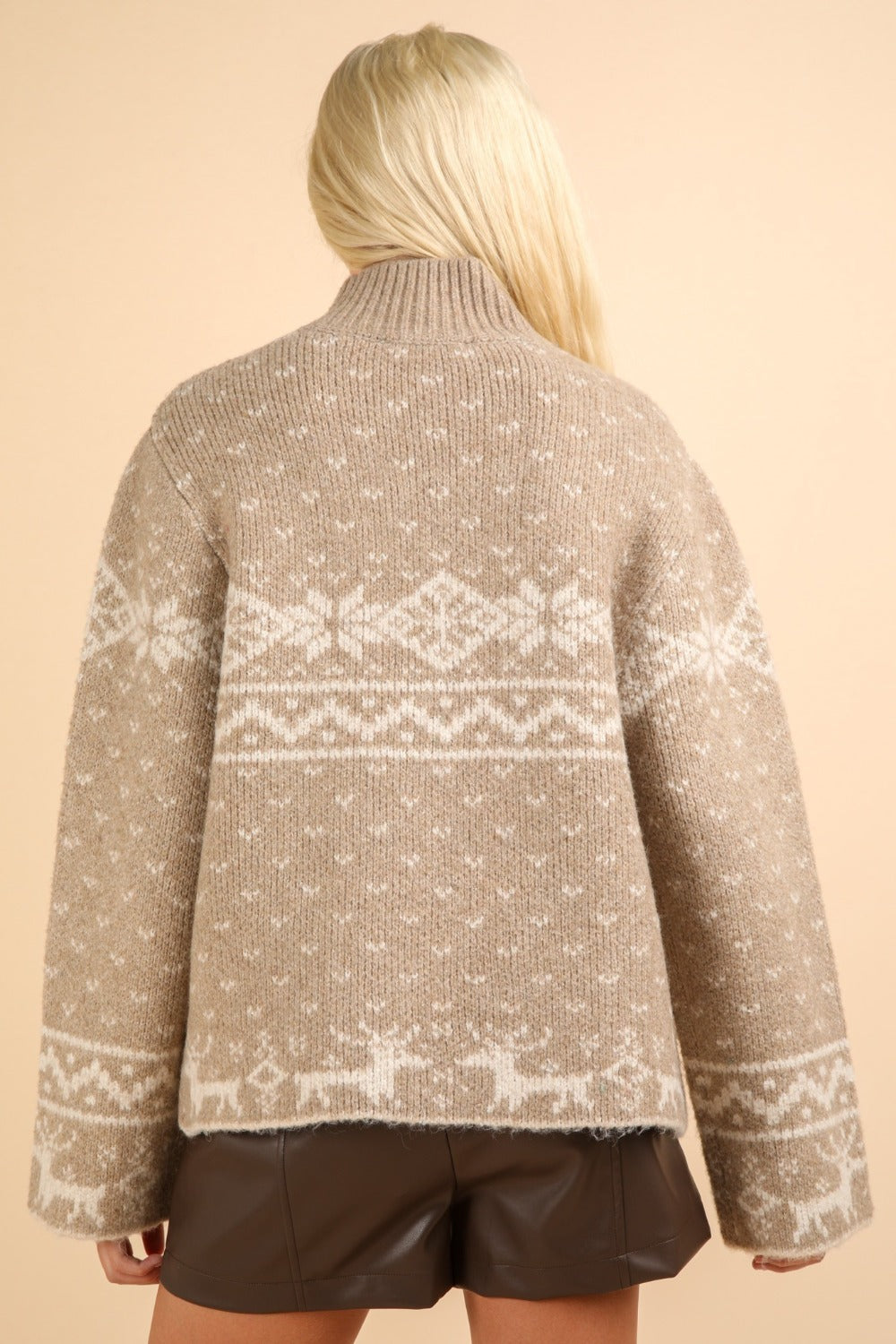 Spirit and Rebel Christmas Element Mock Neck Long Sleeve Boho Sweater [Spirit and Rebel]   