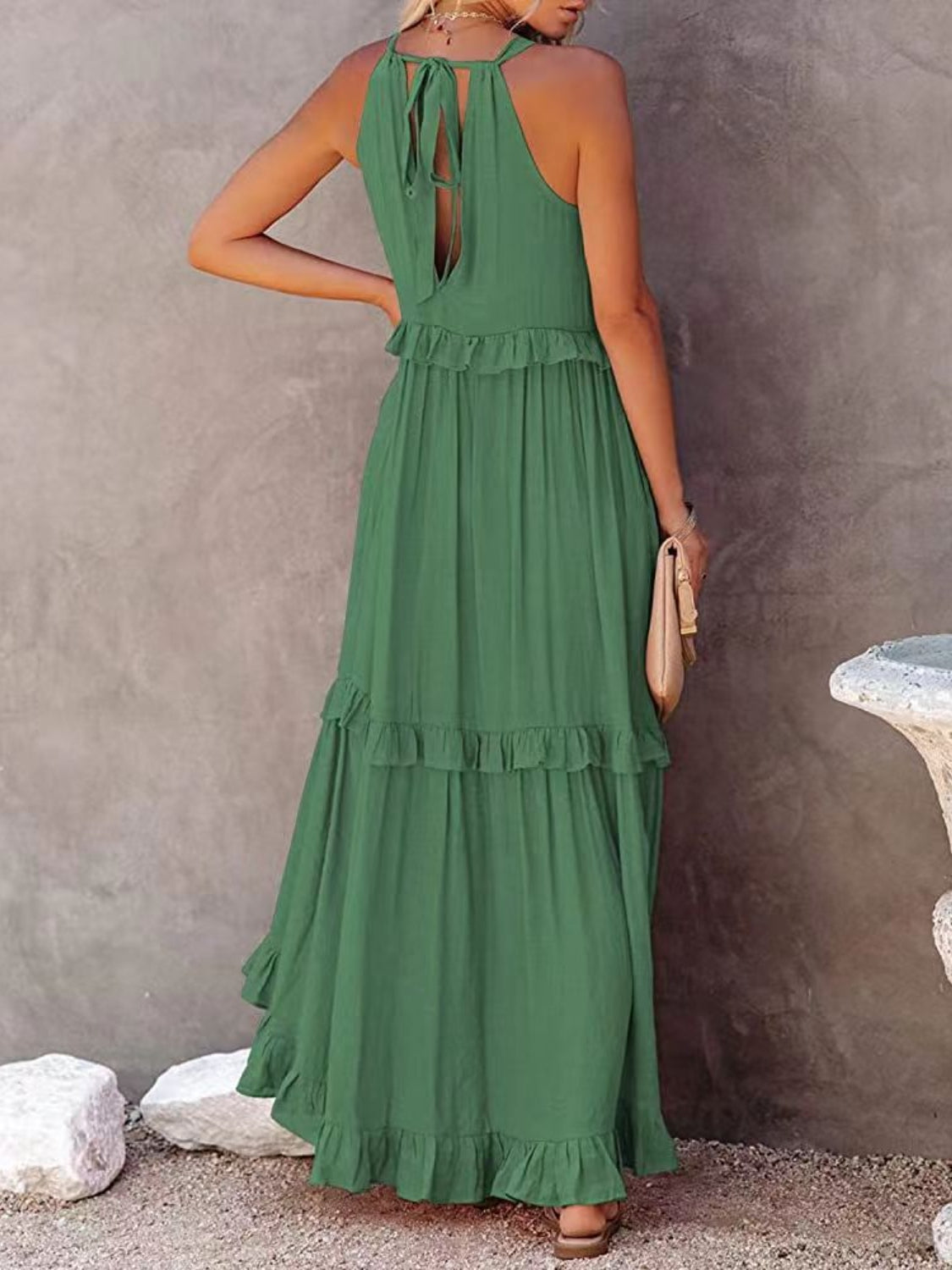 Ruffled Sleeveless Boho Maxi Dress with Pockets [Spirit and Rebel]   