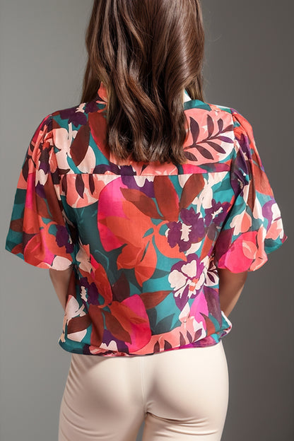 Printed Notched Puff Sleeve Boho Blouse [Spirit and Rebel]   