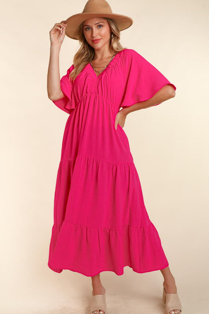 Tiered Babydoll Maxi Boho Dress with Side Pocket - Spirit and Rebel [Spirit and Rebel]   