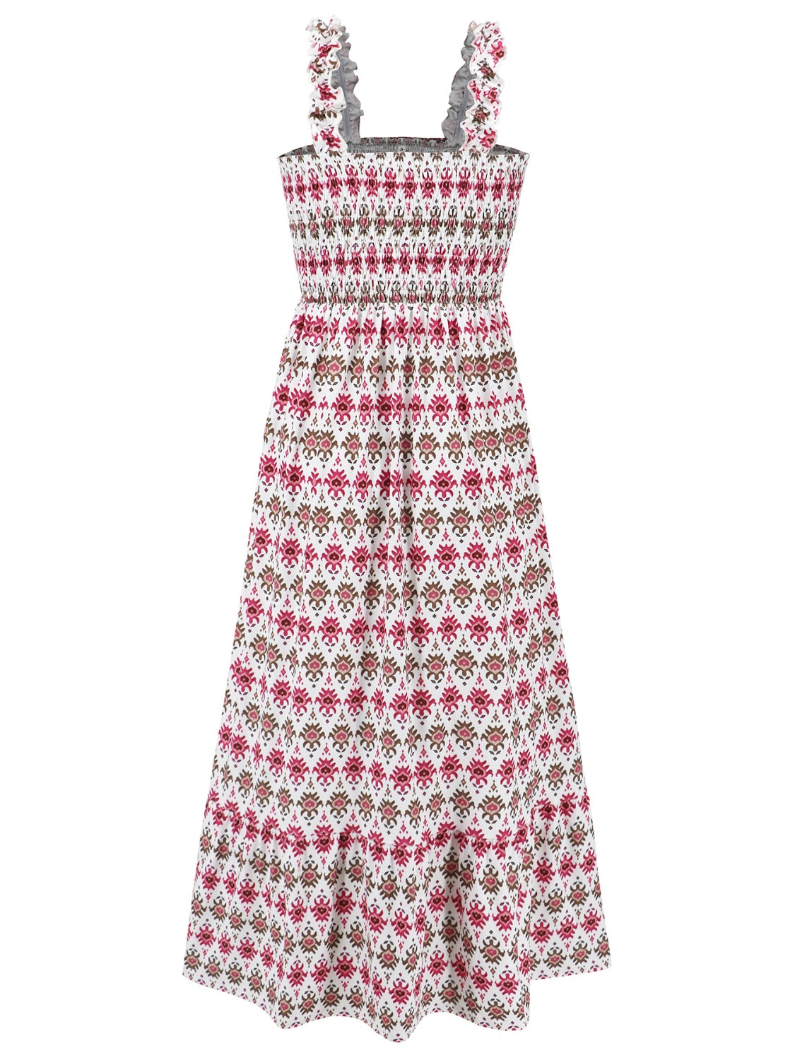 Smocked Printed Square Neck Sleeveless Boho Dress [Spirit and Rebel]   