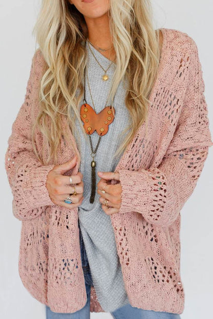 Openwork Open Front Long Sleeve Cardigan [Spirit and Rebel] Dusty Pink S