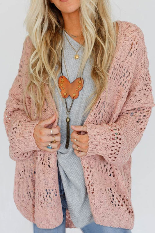 Openwork Open Front Long Sleeve Cardigan [Spirit and Rebel] Dusty Pink S