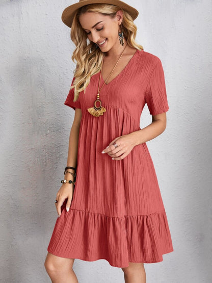 Plus Size V-Neck Short Sleeve Boho Dress - Spirit and Rebel [Spirit and Rebel]   