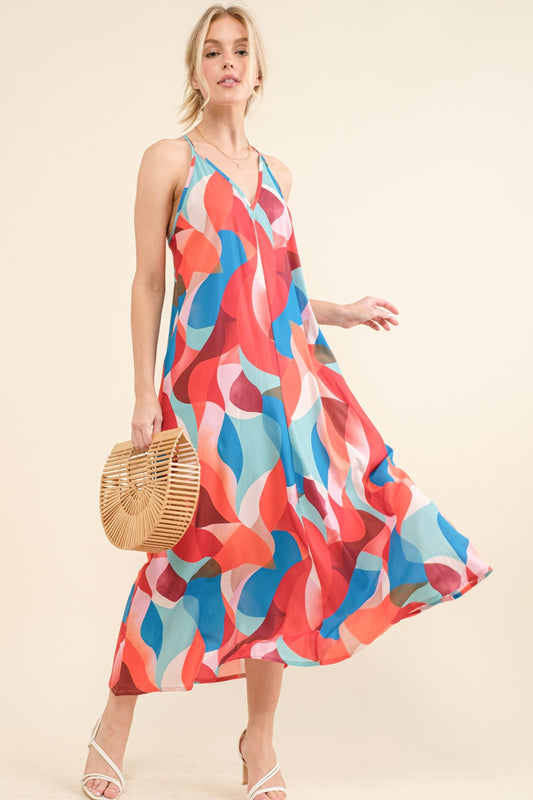 And the Why Printed Crisscross Back Cami Dress [Spirit and Rebel] Blue Multi S 