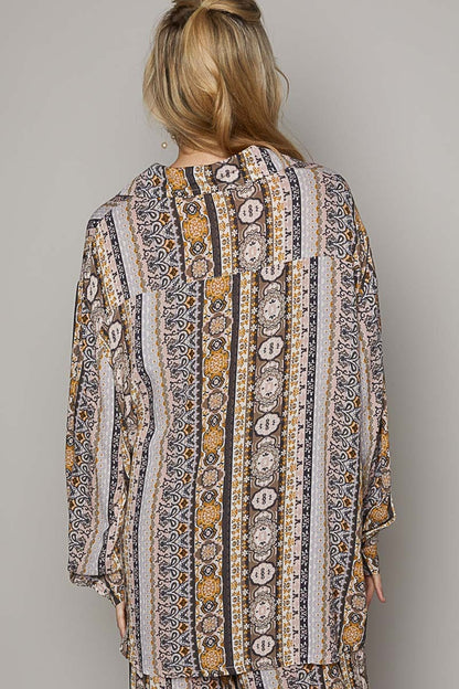 Long Sleeve Button Down Printed Boho Shirt - Spirit and Rebel [Spirit and Rebel]   