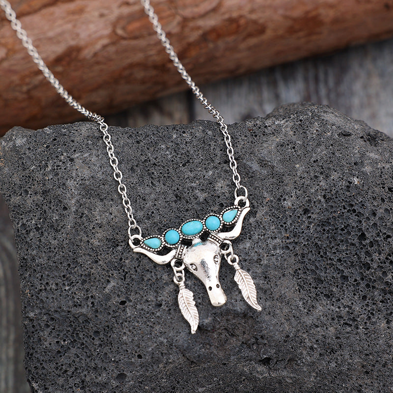 Artificial Turquoise Cow Shape Necklace [Spirit and Rebel]   