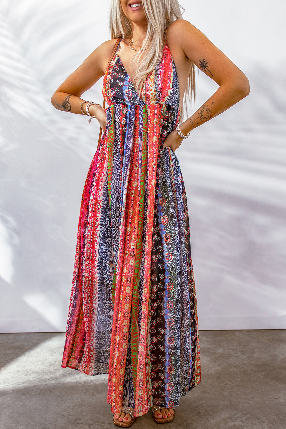 Printed Surplice Spaghetti Strap Boho Dress [Spirit and Rebel]   