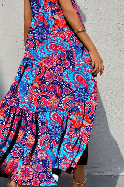 Tiered Printed V-Neck Sleeveless Boho Maxi Dress [Spirit and Rebel]   