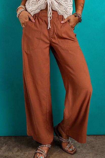 Spirit and Rebel Wide Leg Boho Pants with Pockets [Spirit and Rebel] Caramel S 