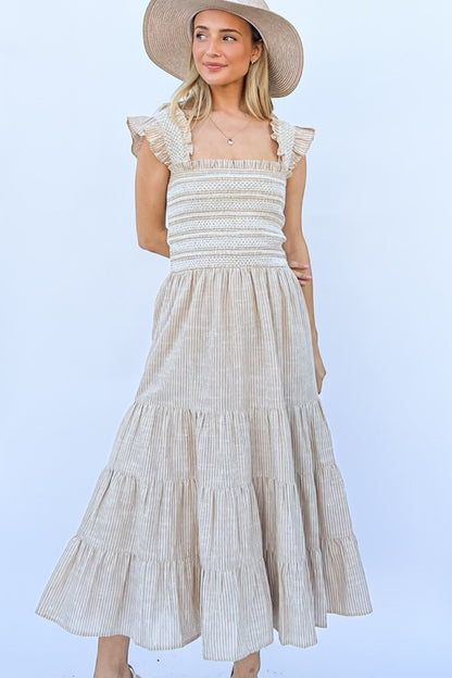 And The Why Linen Striped Ruffle Boho Dress [Spirit and Rebel]   