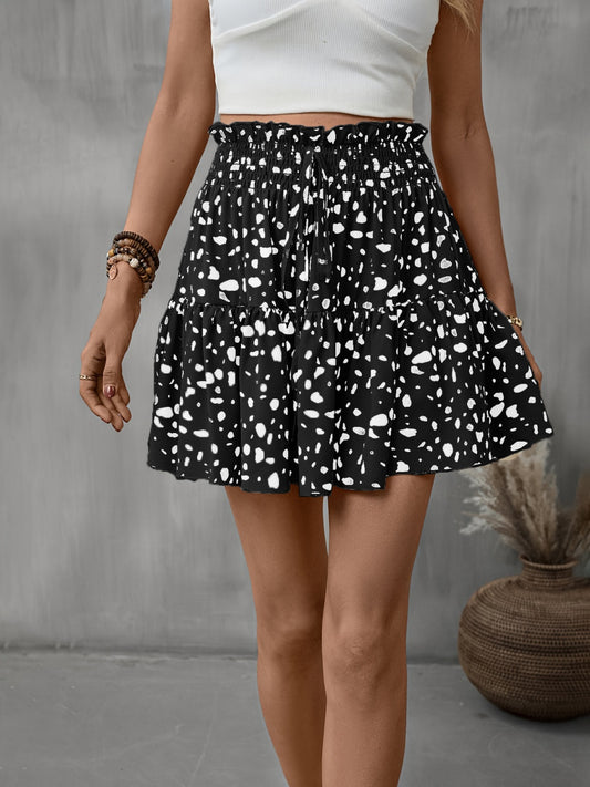 Frill Tied Printed Mini Skirt [Spirit and Rebel] Black S 