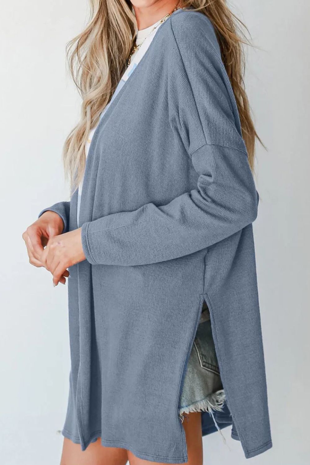 Spirit and Rebel Slit Open Front Long Sleeve Boho Cover Up [Spirit and Rebel]   