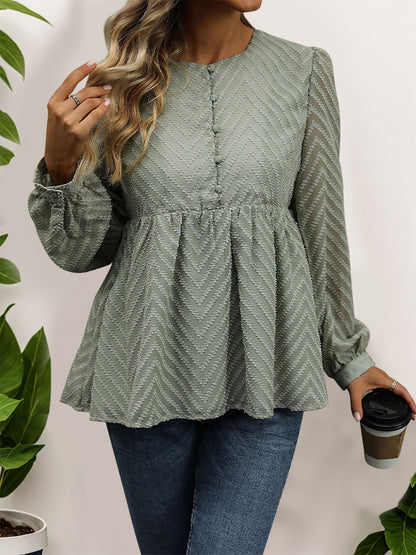 Peplum Round Neck Long Sleeve Bohemian Blouse - Spirit and Rebel [Spirit and Rebel]   