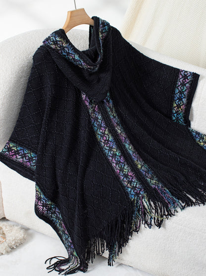 Fringe Half Sleeve Hooded Poncho - Spirit and Rebel [Spirit and Rebel]   