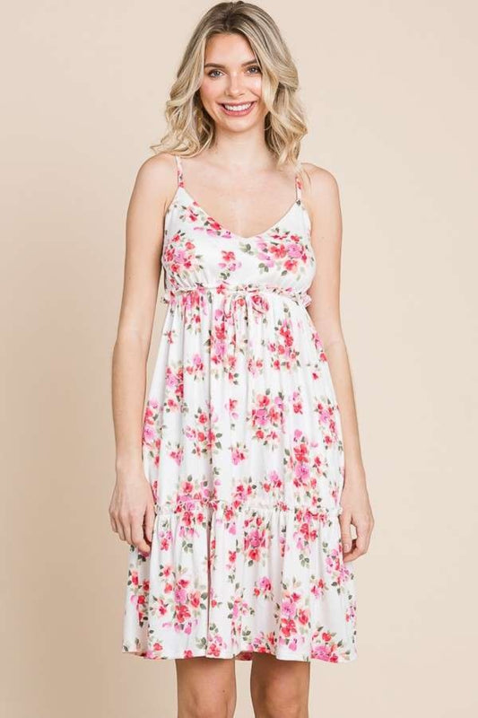 Plus Size Floral Frill Boho Cami Boho Dress - Spirit and Rebel [Spirit and Rebel] Ivory S 