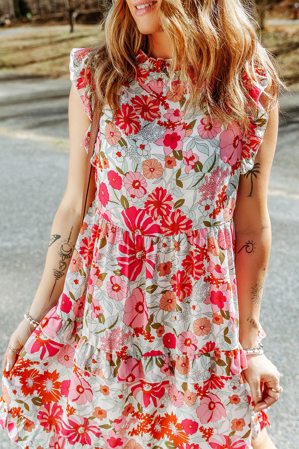 Ruffled Printed Boho Mock Neck Dress [Spirit and Rebel]   