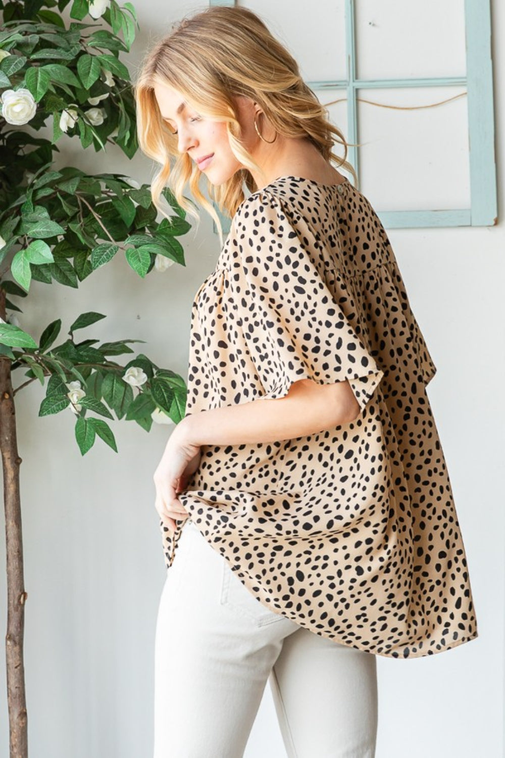 Plus Size Leopard Print Flutter Sleeve Boho Blouse - Spirit and Rebel [Spirit and Rebel]   