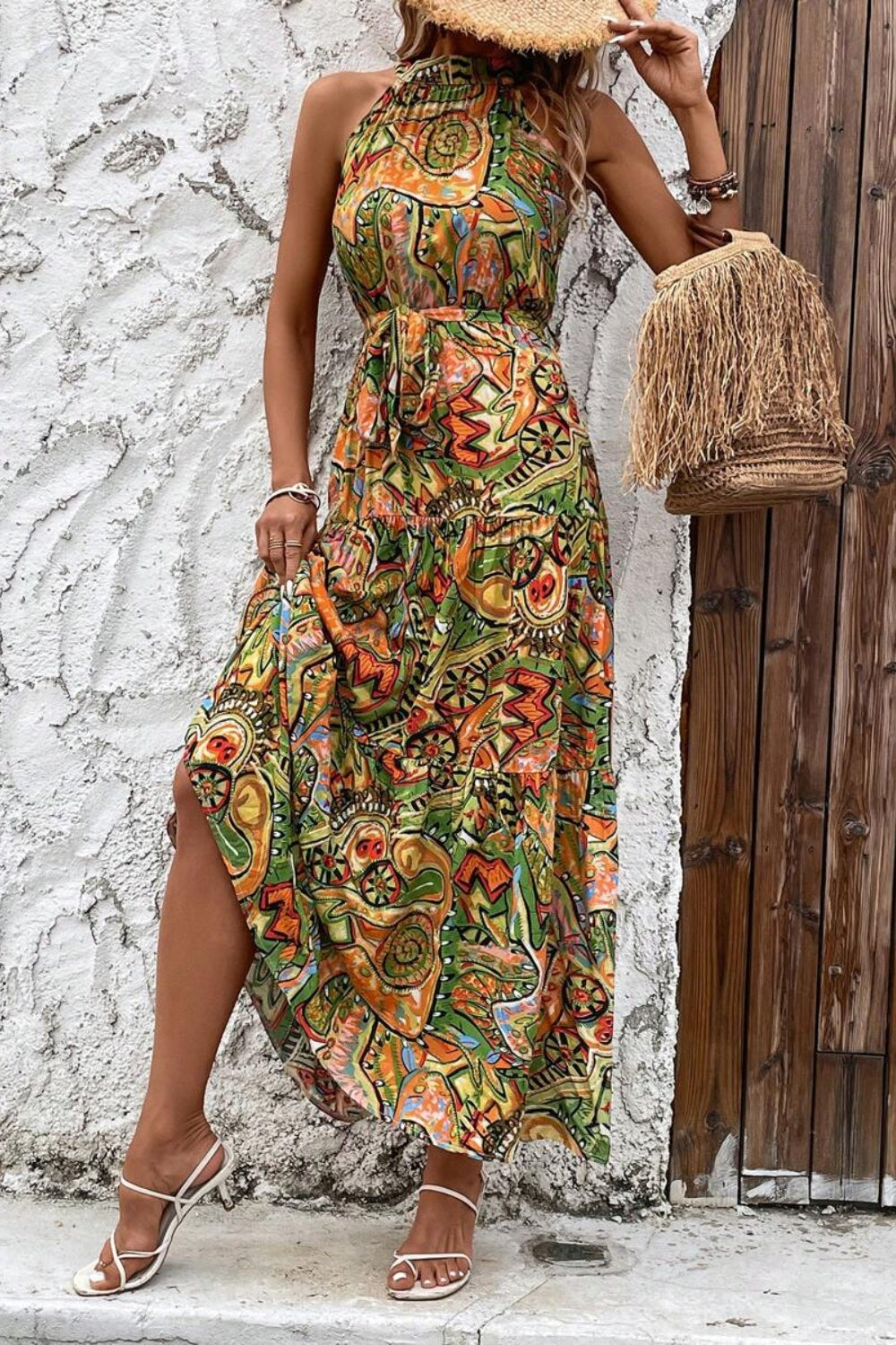 Tied Slit Floral Sleeveless Boho Dress [Spirit and Rebel]   