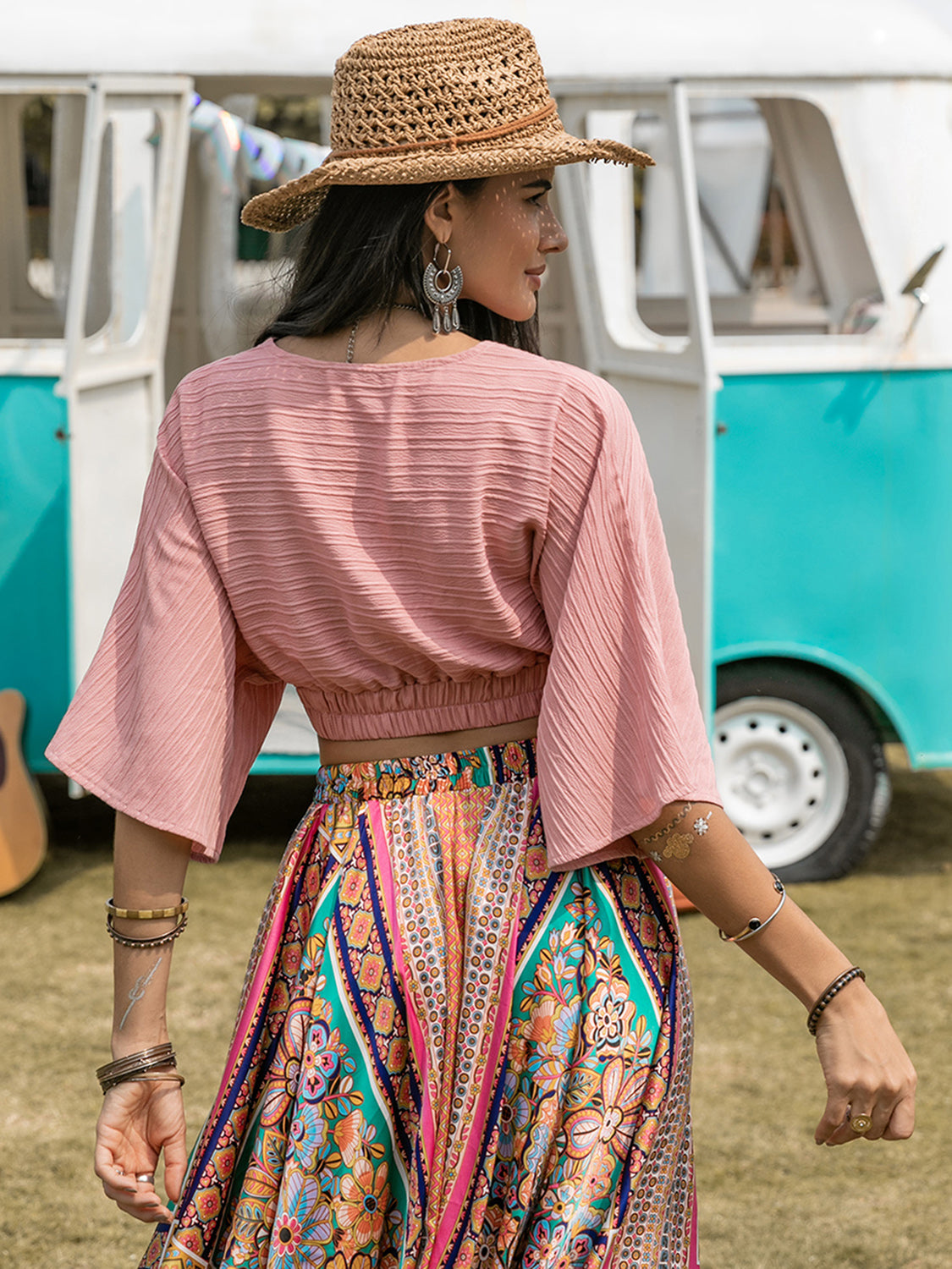 Textured V-Neck Crop Boho Top - Spirit and Rebel [Spirit and Rebel]   