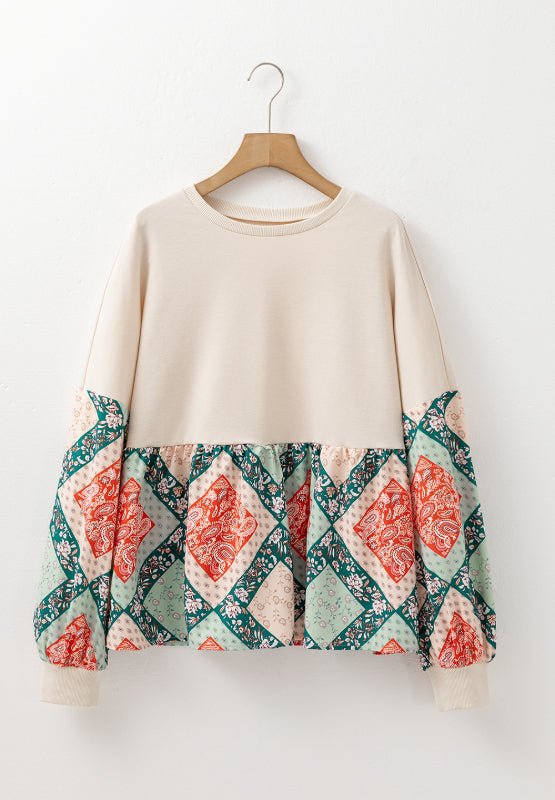 Printed Round Neck Long Sleeve Blouse [Spirit and Rebel]