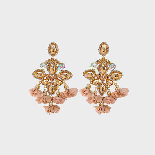 Flower Shape Rhinestone Alloy Dangle Boho Earrings - Spirit and Rebel [Spirit and Rebel] Rose Gold One Size 