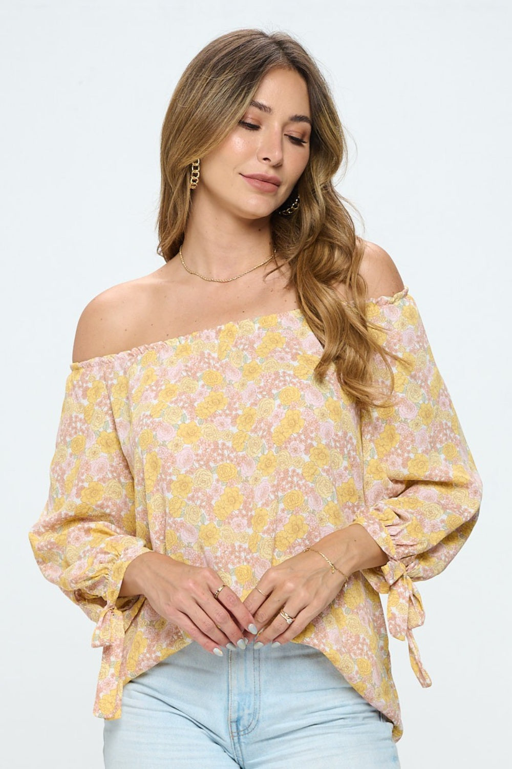 RENEE C Floral Off-Shoulder Long Sleeve Boho Blouse [Spirit and Rebel]   