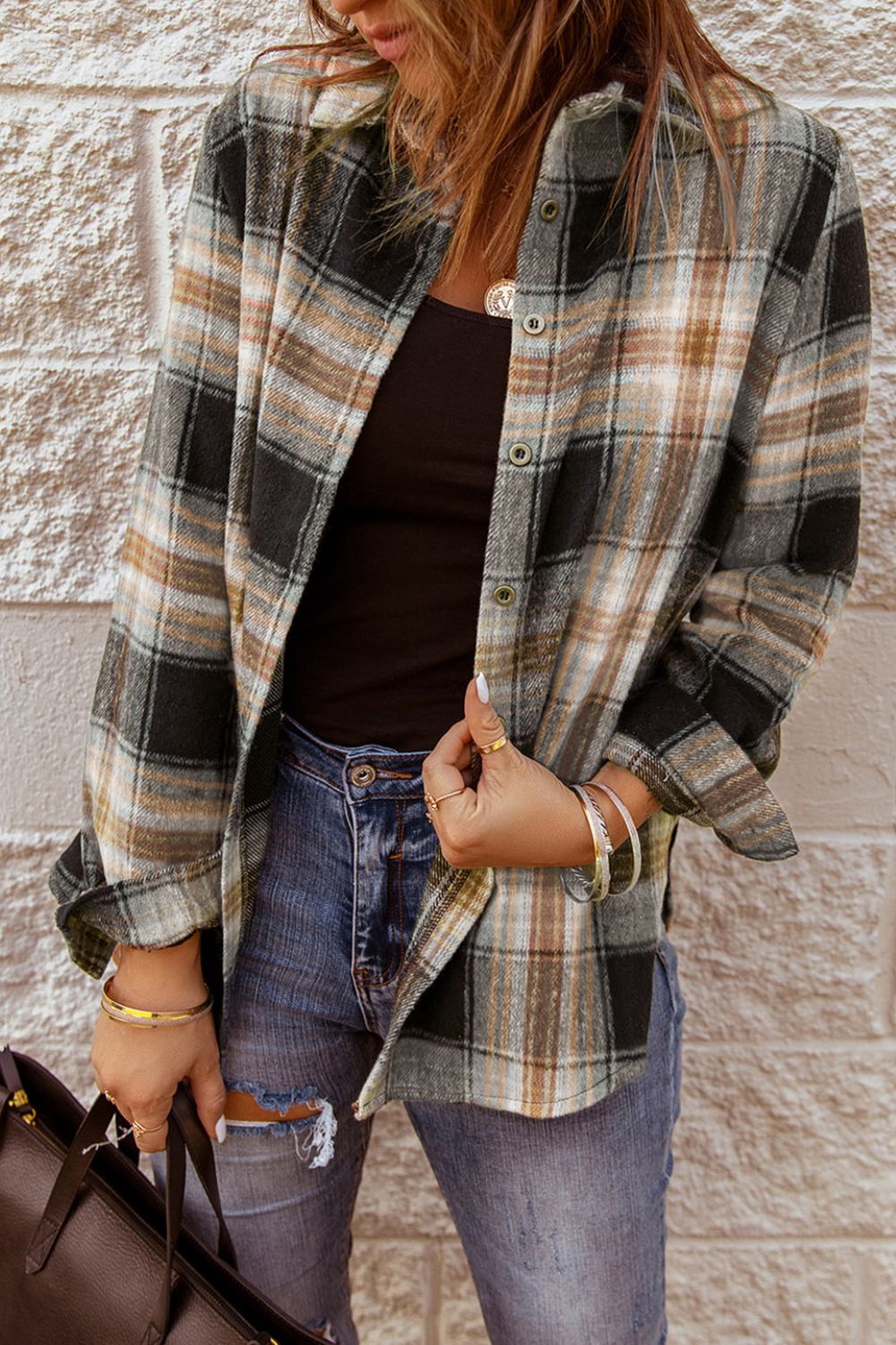 Plaid Collared Neck Button Up Long Sleeve Shirt [Spirit and Rebel]