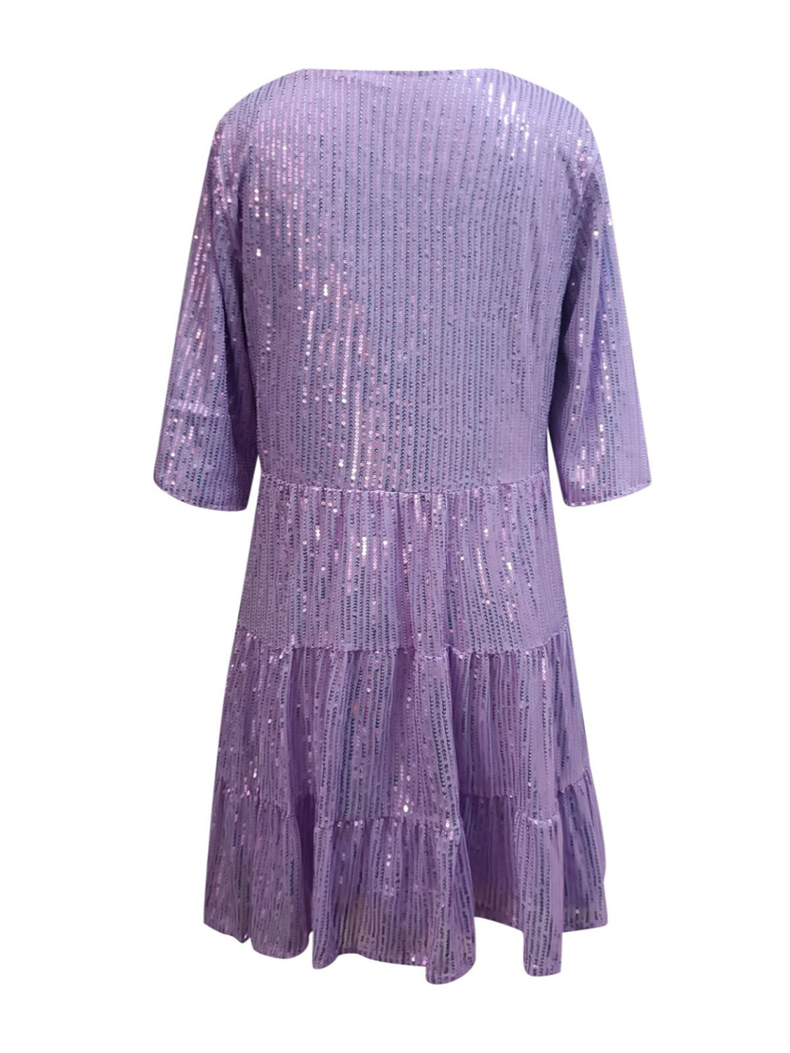 Plus Size Sequin Round Neck Half Sleeve Mini Boho Dress - Spirit and Rebel [Spirit and Rebel]   