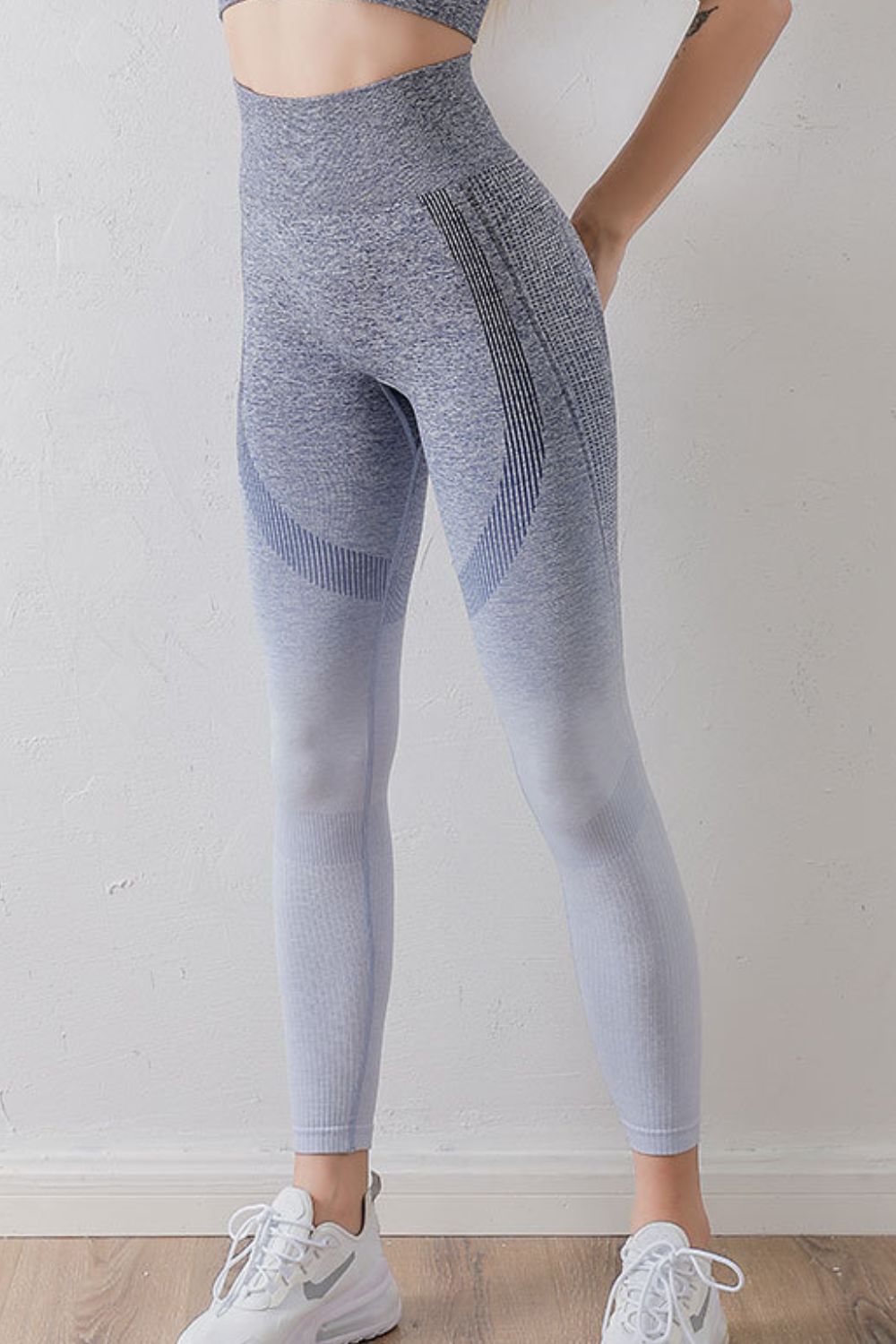 Gradient High Waist Sports Leggings [Spirit and Rebel] Grey/Blue S