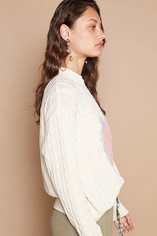 Cable-Knit Peace Patch Dropped Shoulder Sweater [Spirit and Rebel]