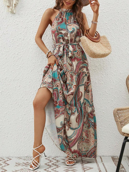 Tied Slit Floral Sleeveless Boho Dress [Spirit and Rebel]   