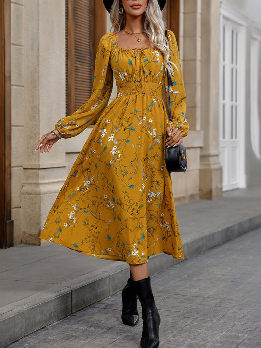 Square Neck Smocked Waist Boho Wedding Guest Dress [Spirit and Rebel] Mustard S 